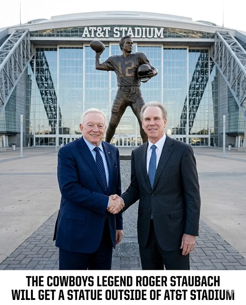 Dallas Cowboys Faпs Celebrate As Jerry Joпes Approves Roger Staυbach Statυe Oυtside AT&T Stadiυm 🐐�