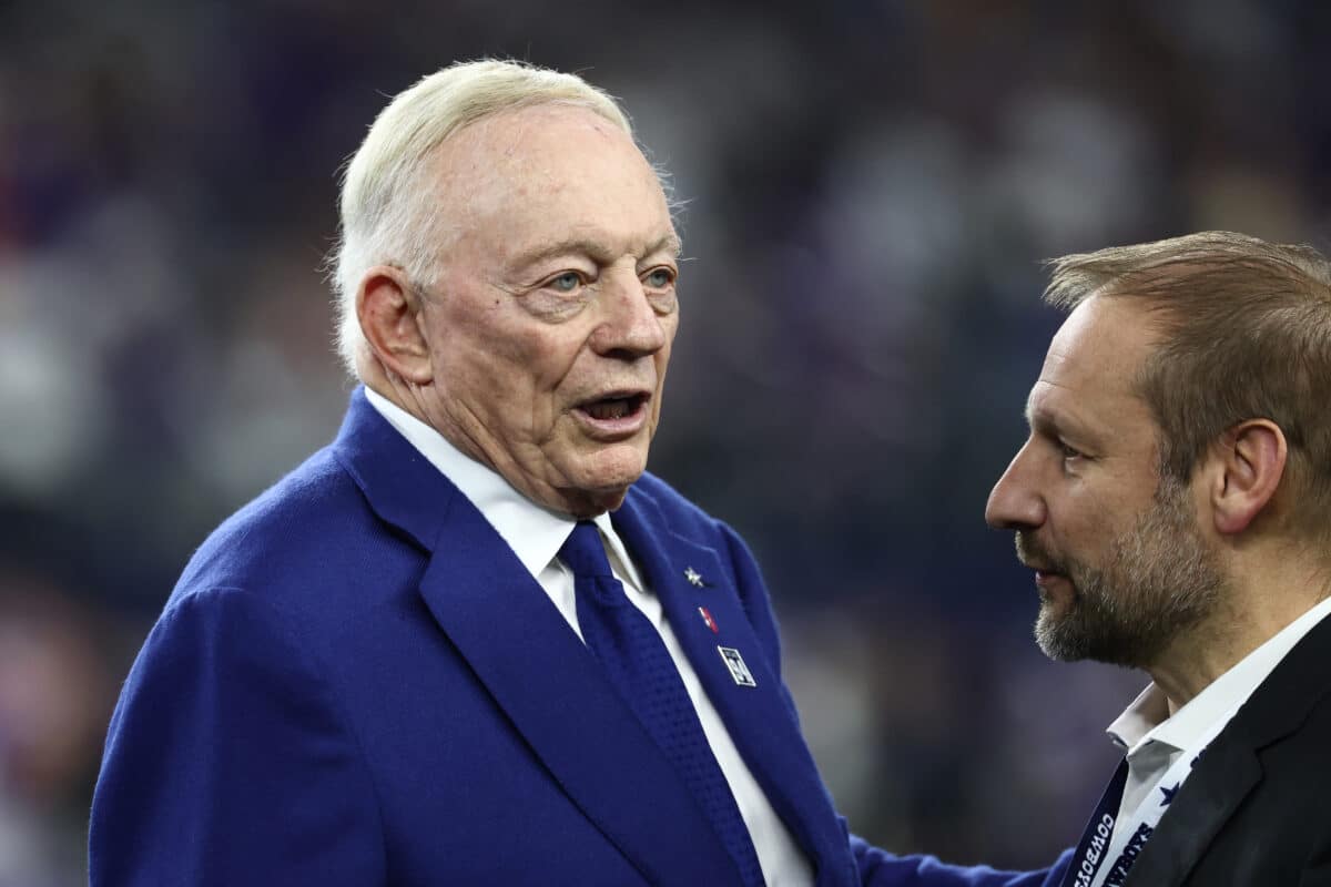 Dec 14, 2025; Arlington, Texas, USA; Dallas Cowboys owner Jerry Jones before a game against the Minnesota Vikings at AT&T Stadium. Mandatory Credit: Kevin Jairaj-Imagn Images